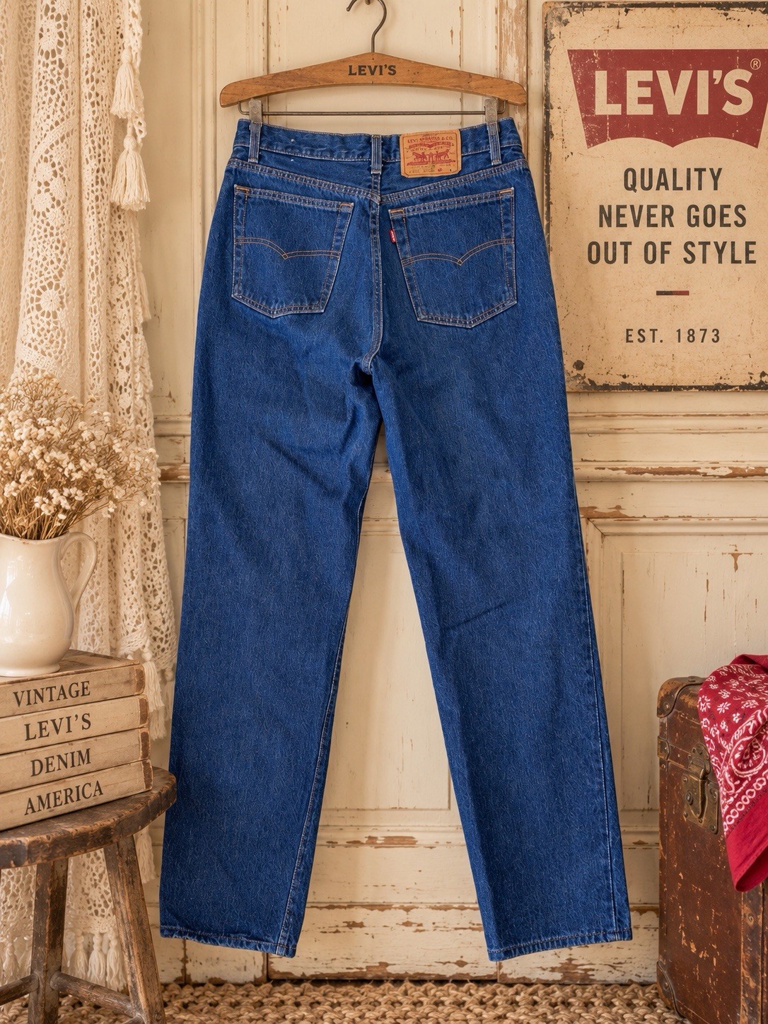 Levi's Vintage Blue Denim Straight Jeans Button Fly Cotton 5-Pocket 17501-0159