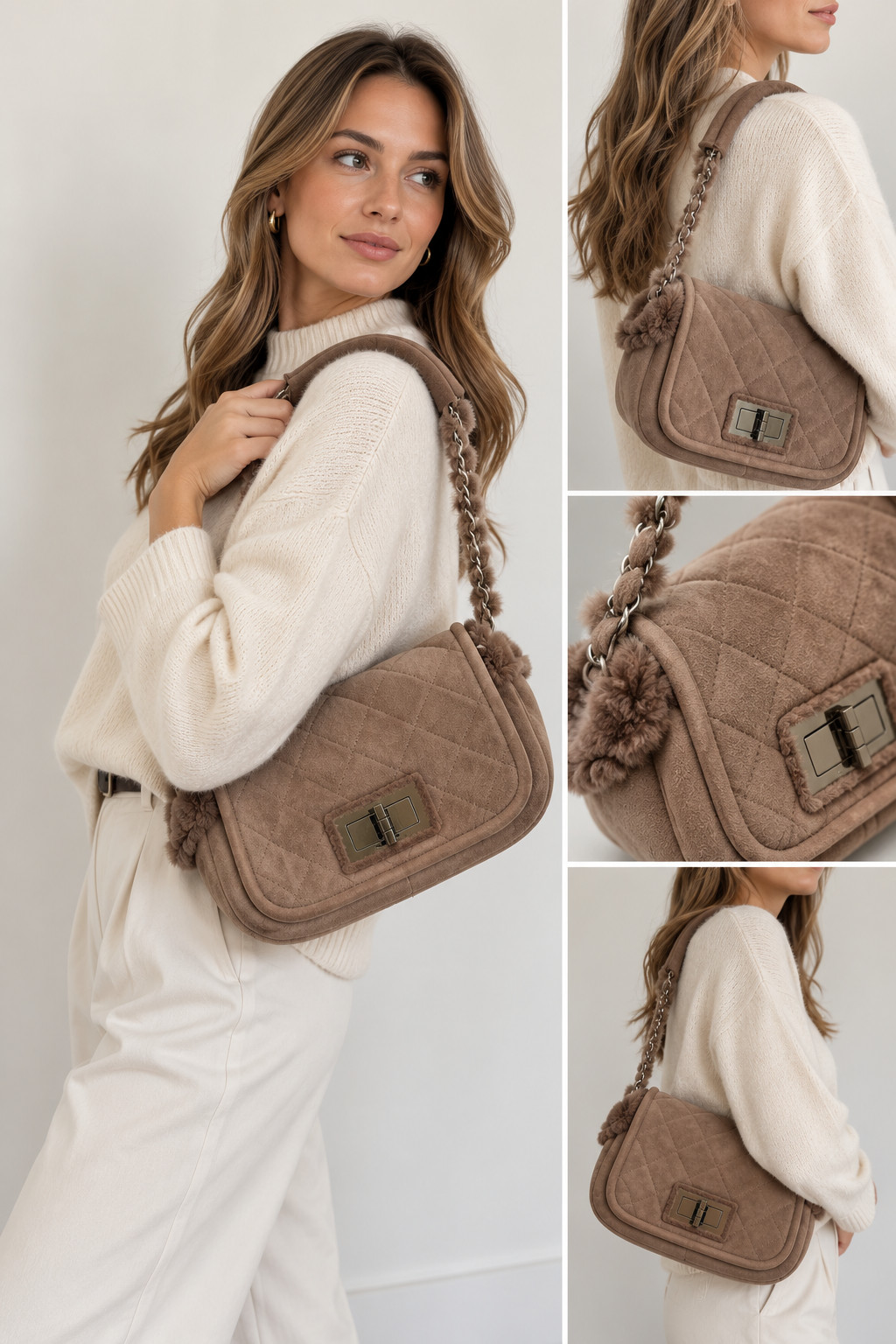 Chanel Vintage Mademoiselle Suede Shearling Flap Bag Brown + Original Box