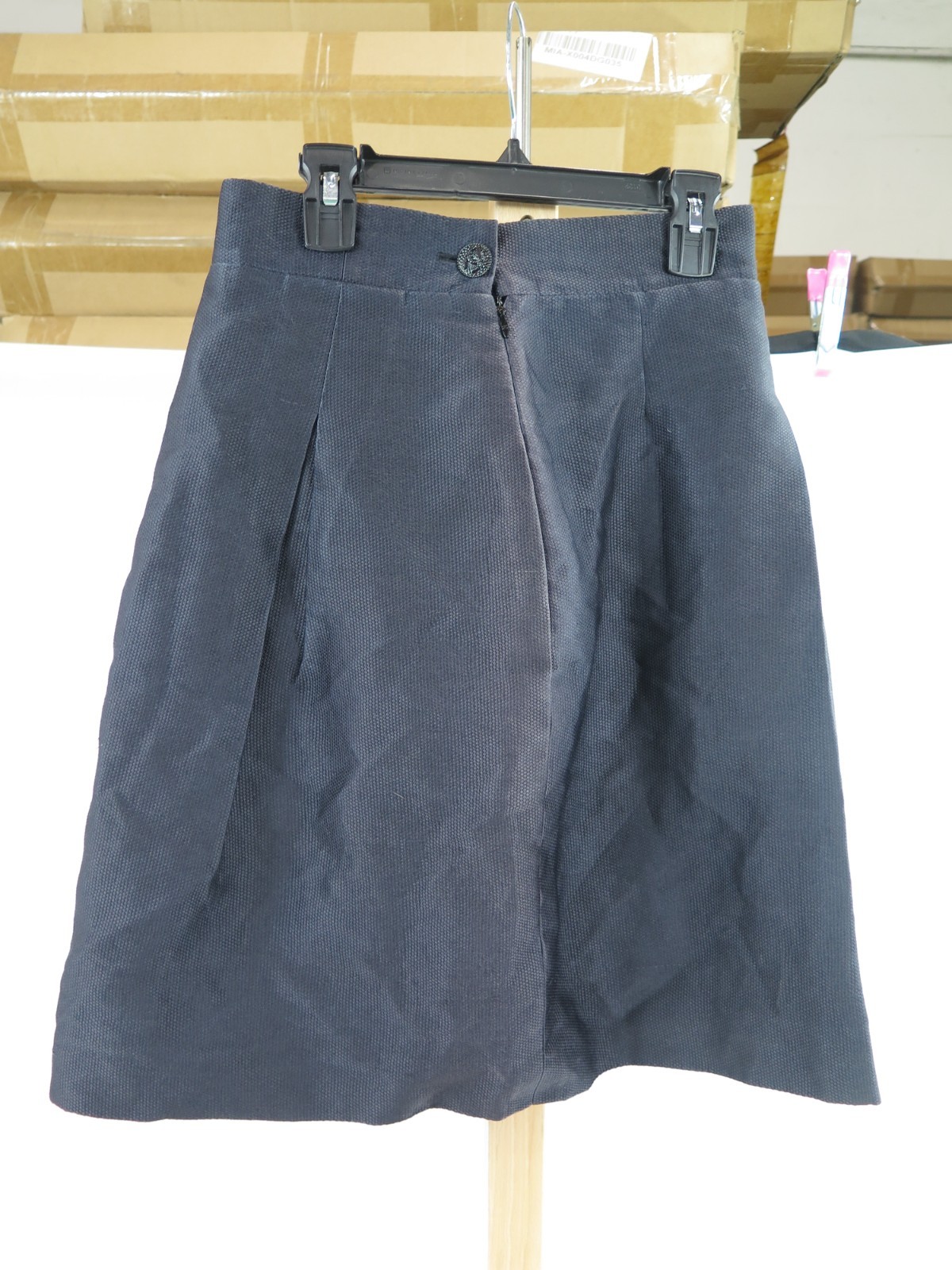 Vintage CHANEL Navy Blue Box Pleated A-Line Silk Skirt High Waist CC Button