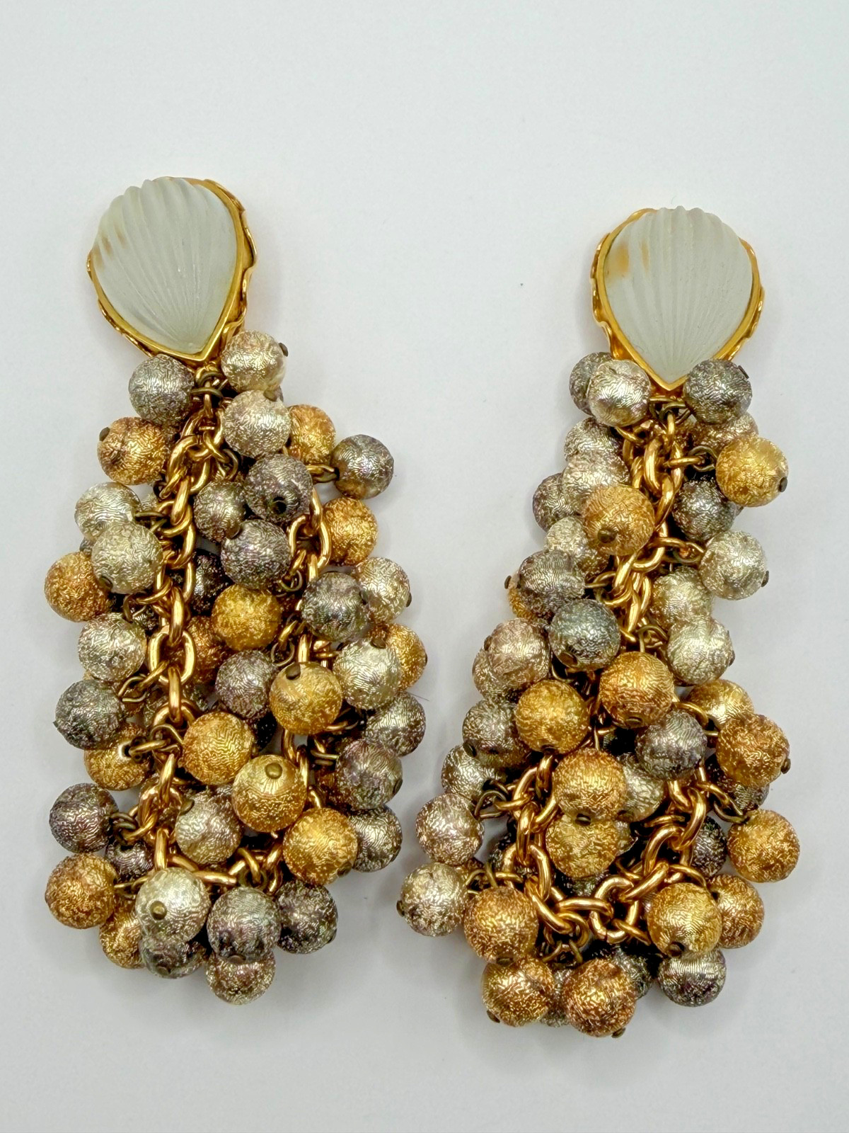 RARE VINTAGE 1970'S FARAH LISTER LONDON DANGLE DROP GOLD CLIP ON EARRINGS HEAVY