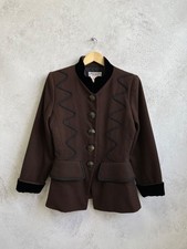 Vintage Yves Saint Laurent Women Brown Wool Blazer Jacket Velvet Trim