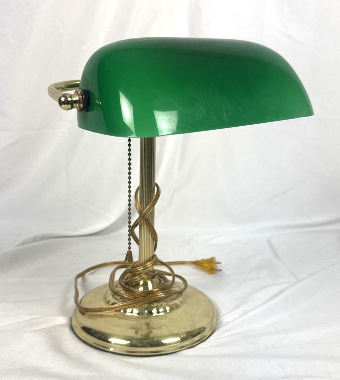 Vintage Banker Desk Lamp Brass with Green Accessory Shade Tested Pull String