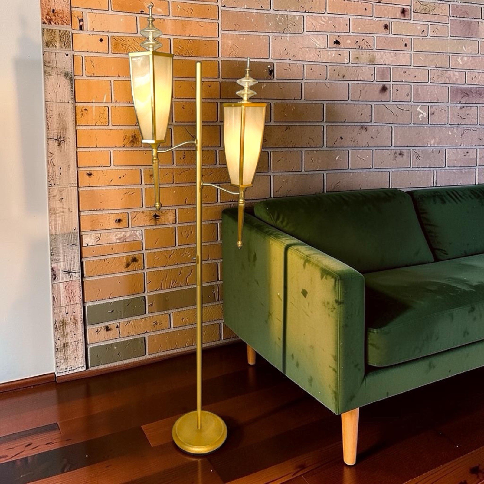 Vintage Brass Dual Lantern Floor Lamp Hollywood Regency Mid Century Modern 69”