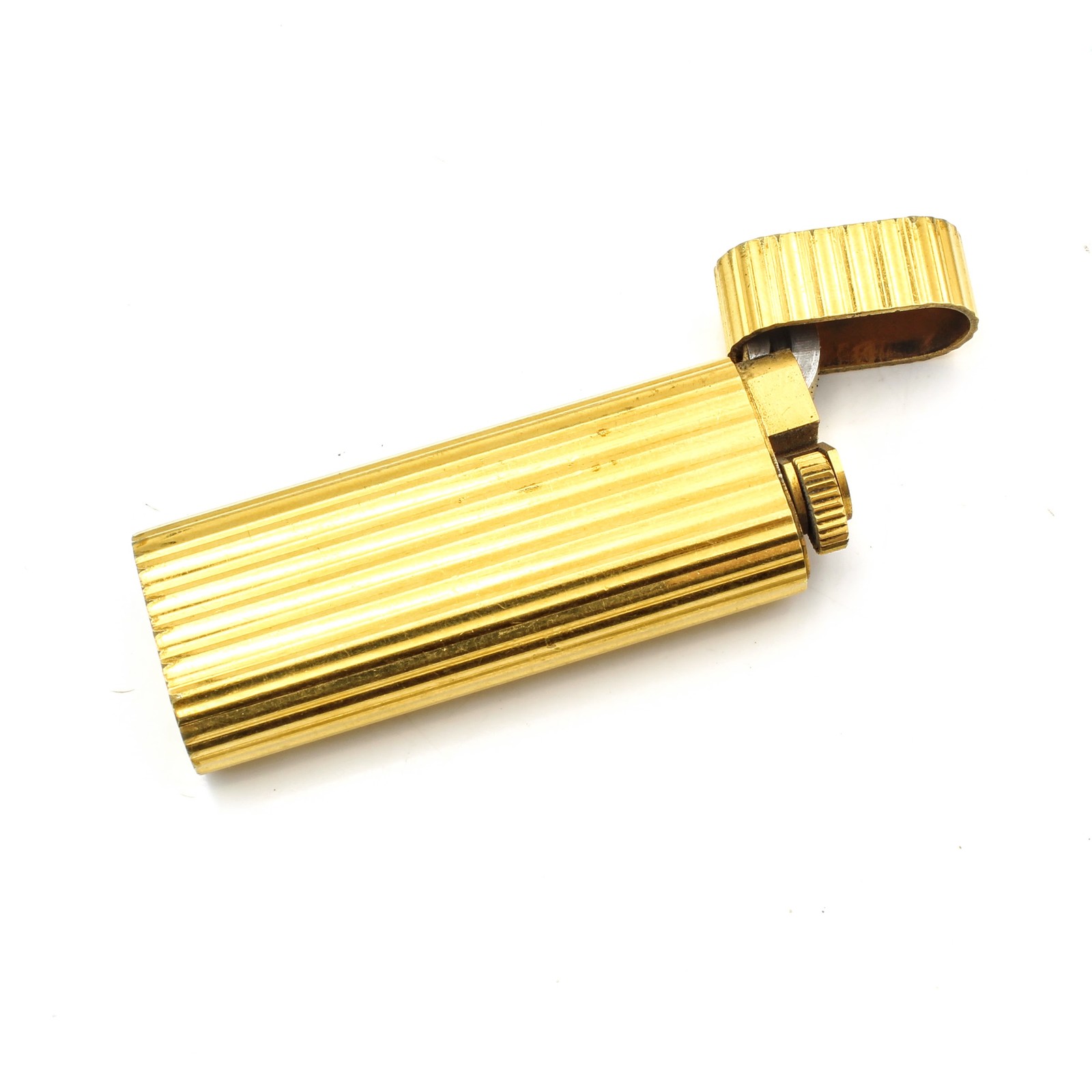 Vintage Les Must de Cartier Gold Plated Godron Vertical Stripe Lighter #X1496