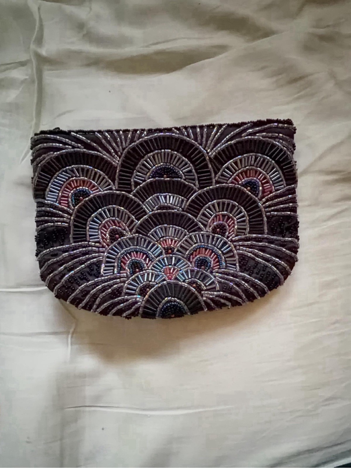 Vintage La Regale Beaded Peacock Clutch Bag Black Gold Art Deco Evening Purse