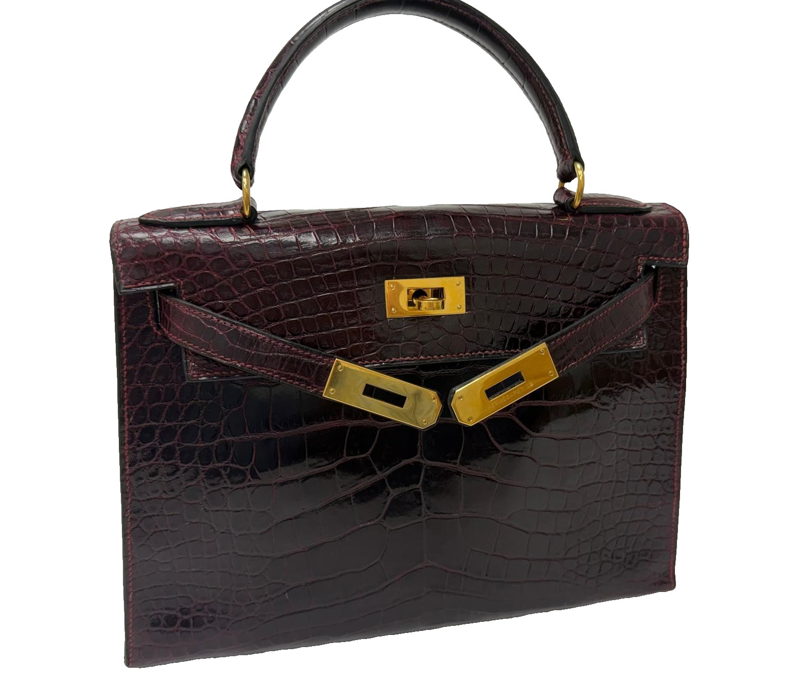 Hermès Vintage Kelly 28 Sellier in Bordeaux Shiny Alligator