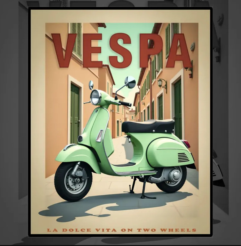 Vespa Poster Vintage Italian Scooter Wall Art Retro Mint Green Vespa La Dolce