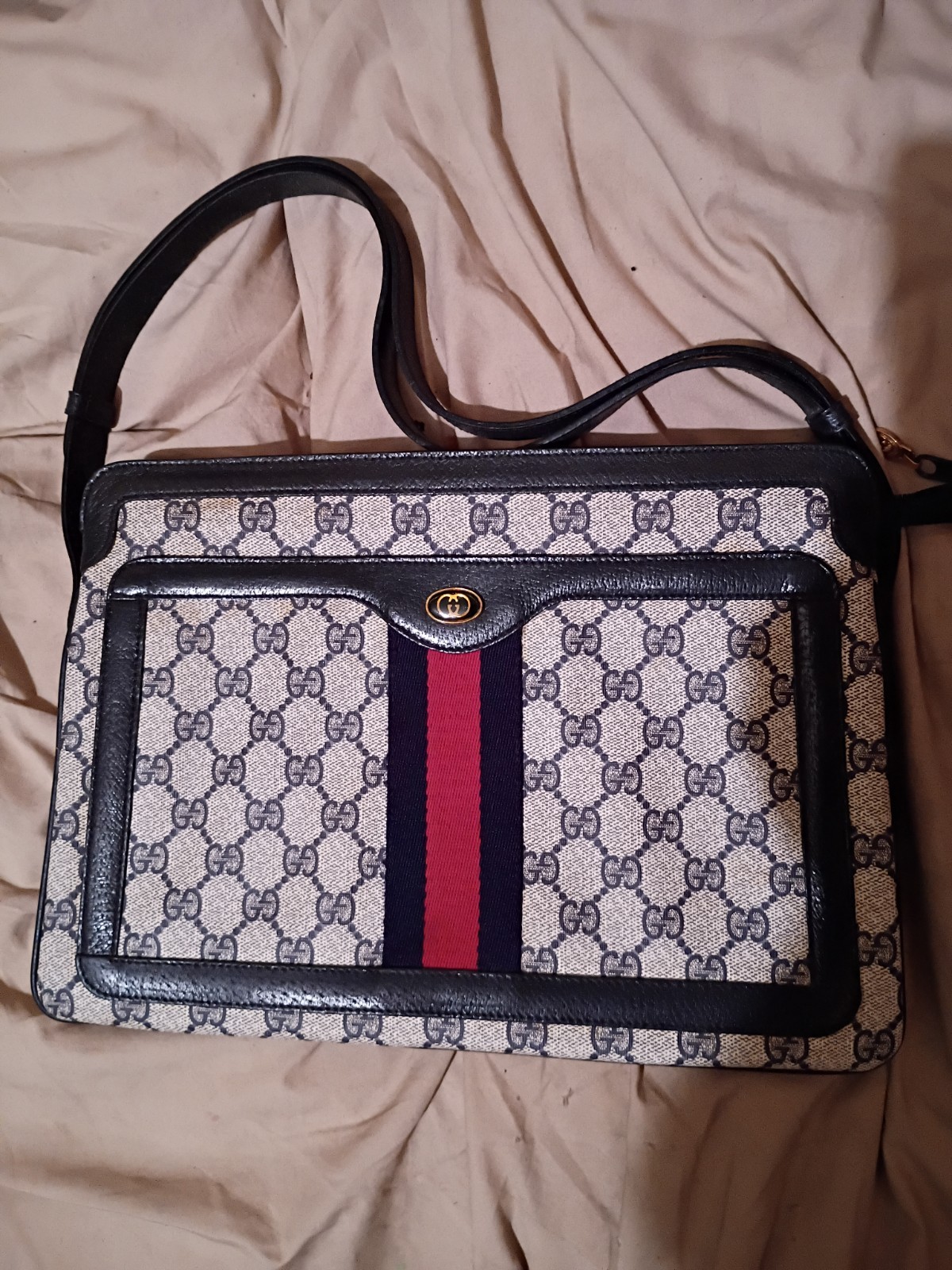 Vintage Gucci GG 1980s shoulder bag , Monogram dark blue , Made in Italy