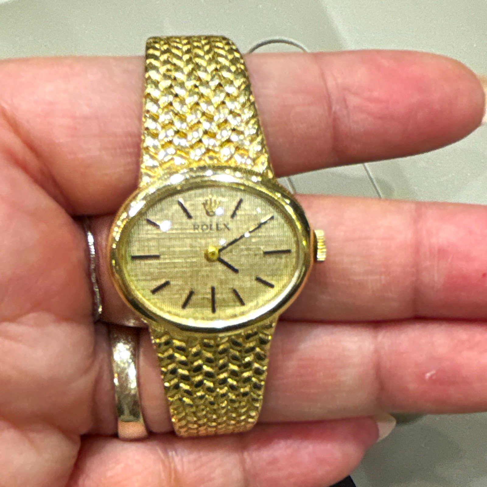 Rolex Precision Women's Vintage 1960s Yellow Gold Oval Textured Dial Manual
