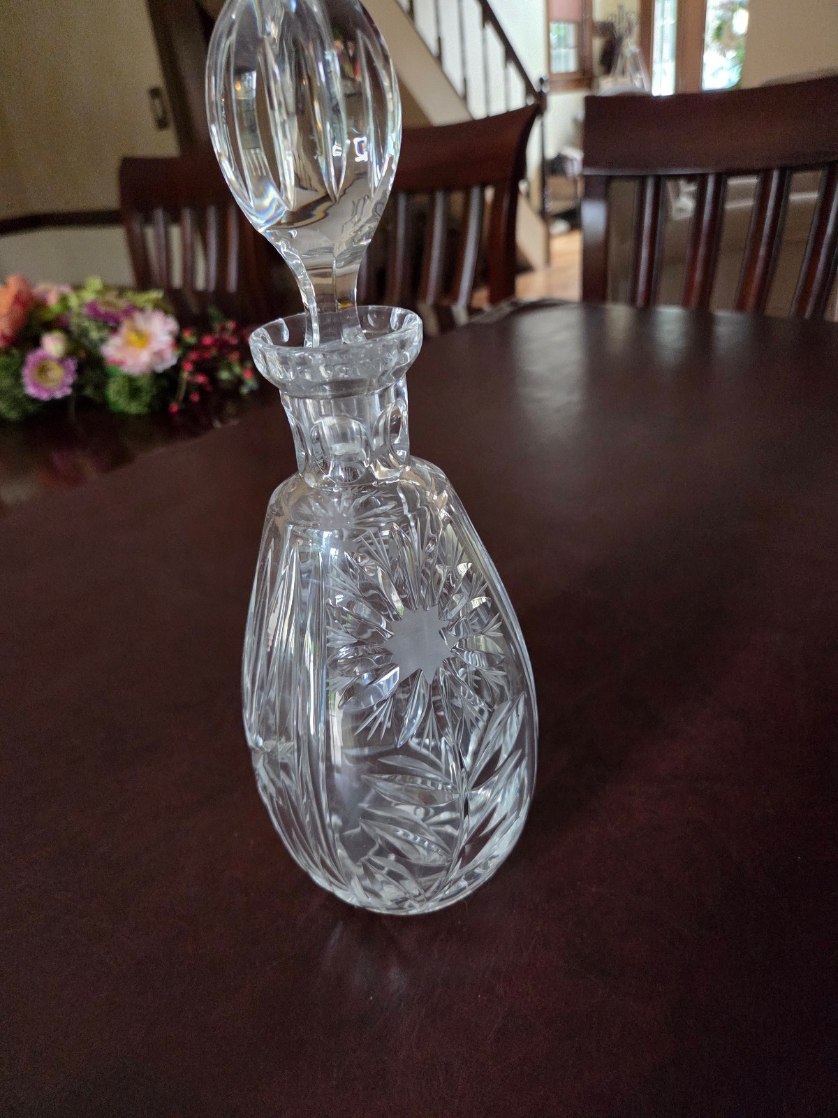 Vintage clear cut crystal decanter with matching stopper