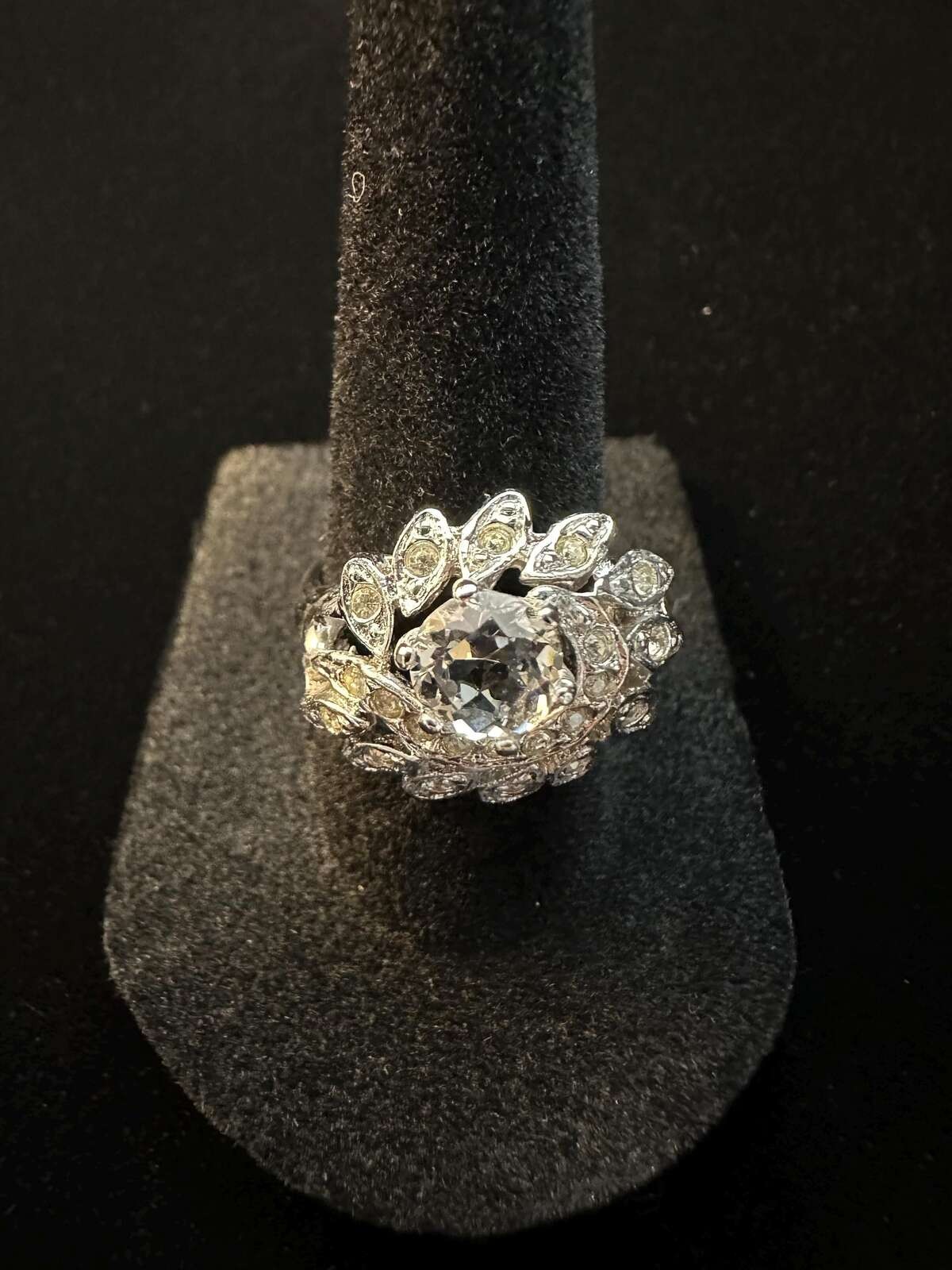 Vintage Signed Coro Rhinestone Cocktail Ring Size 7