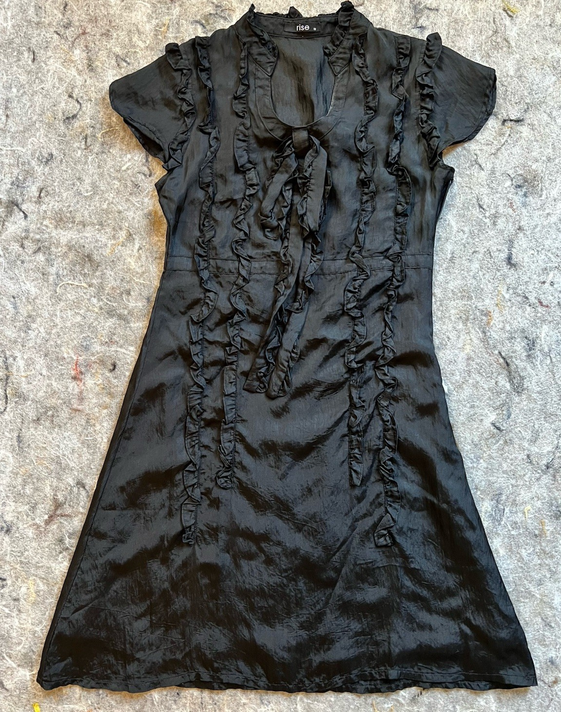 Ruffled U Neck Little Black Dress Vintage Size 10 (Fits Modern US Size 6-8)