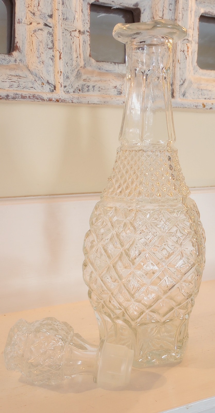 Vintage Clear Crystal Decanter Whisky Decanter & Stopper Barware Diamond Pattern