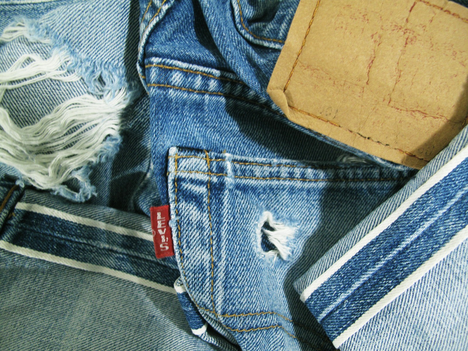 HOT VTG 90s USA LEVI'S 501xx BIG E SELVEDGE 555 DISTRESS Jeans 30x36 (Fit 27x32)