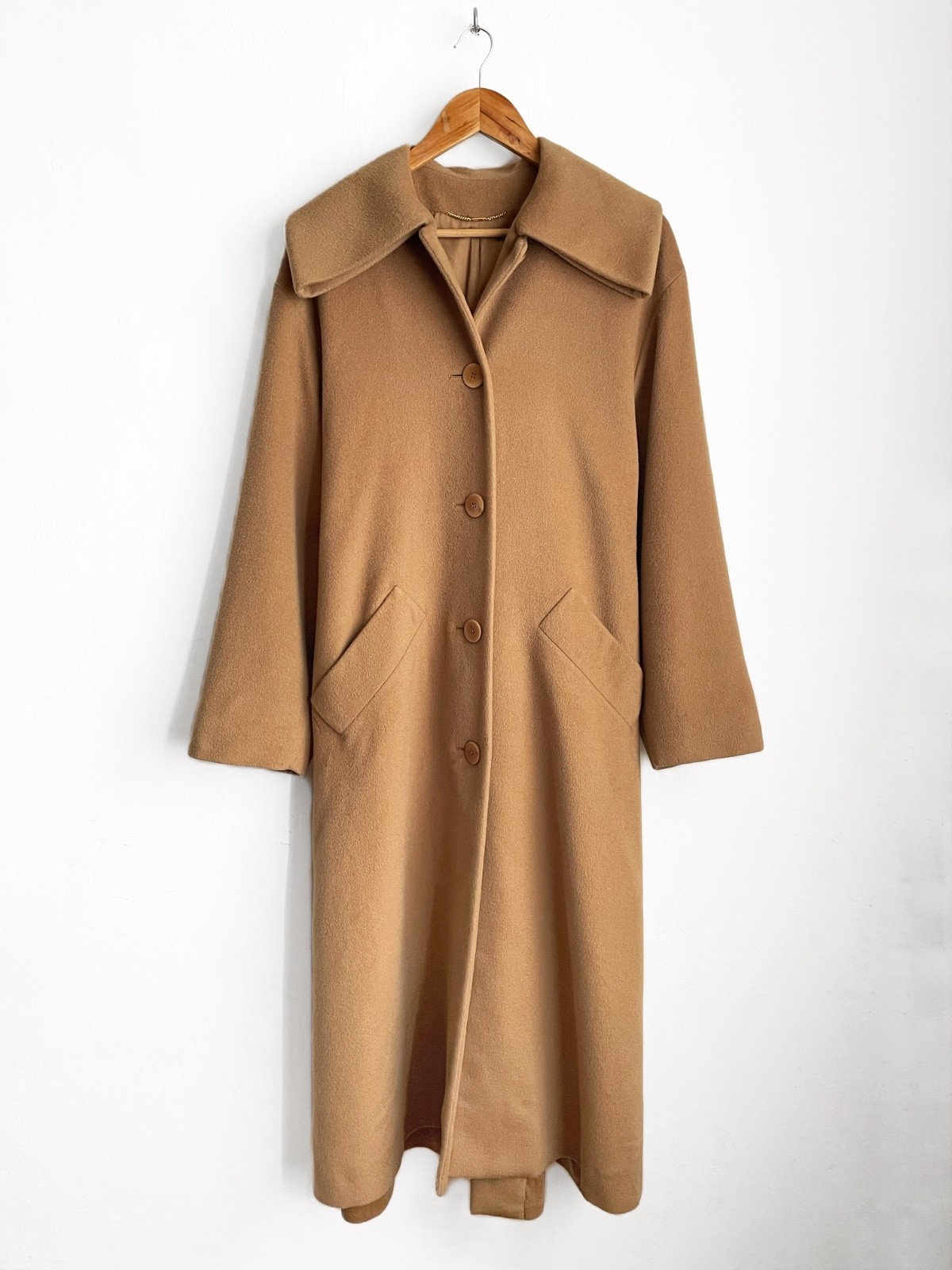 Vintage Celine Paris Camel Wool Coat Single Breasted Iconic Collar, Size L/XL