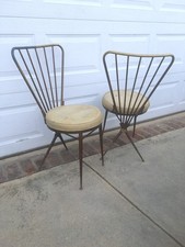 Rare Pair Vintage Italian Brass Side Chairs Gio Ponti Style Mid Century Modern