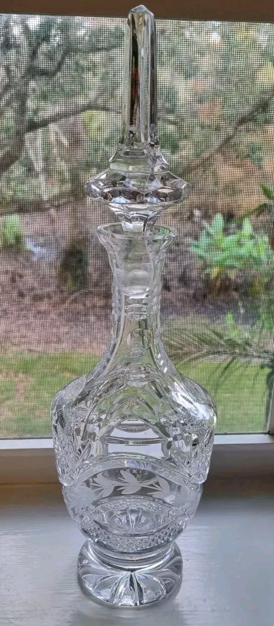Vintage Crystal Lead Decanter for Whiskey Brandywine Barware 15" with Stopper.