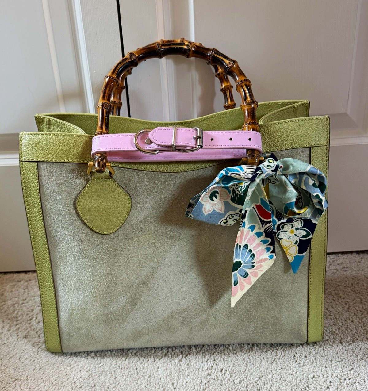 Vintage Gucci Diana Bamboo handle bag Lime Green Suede
