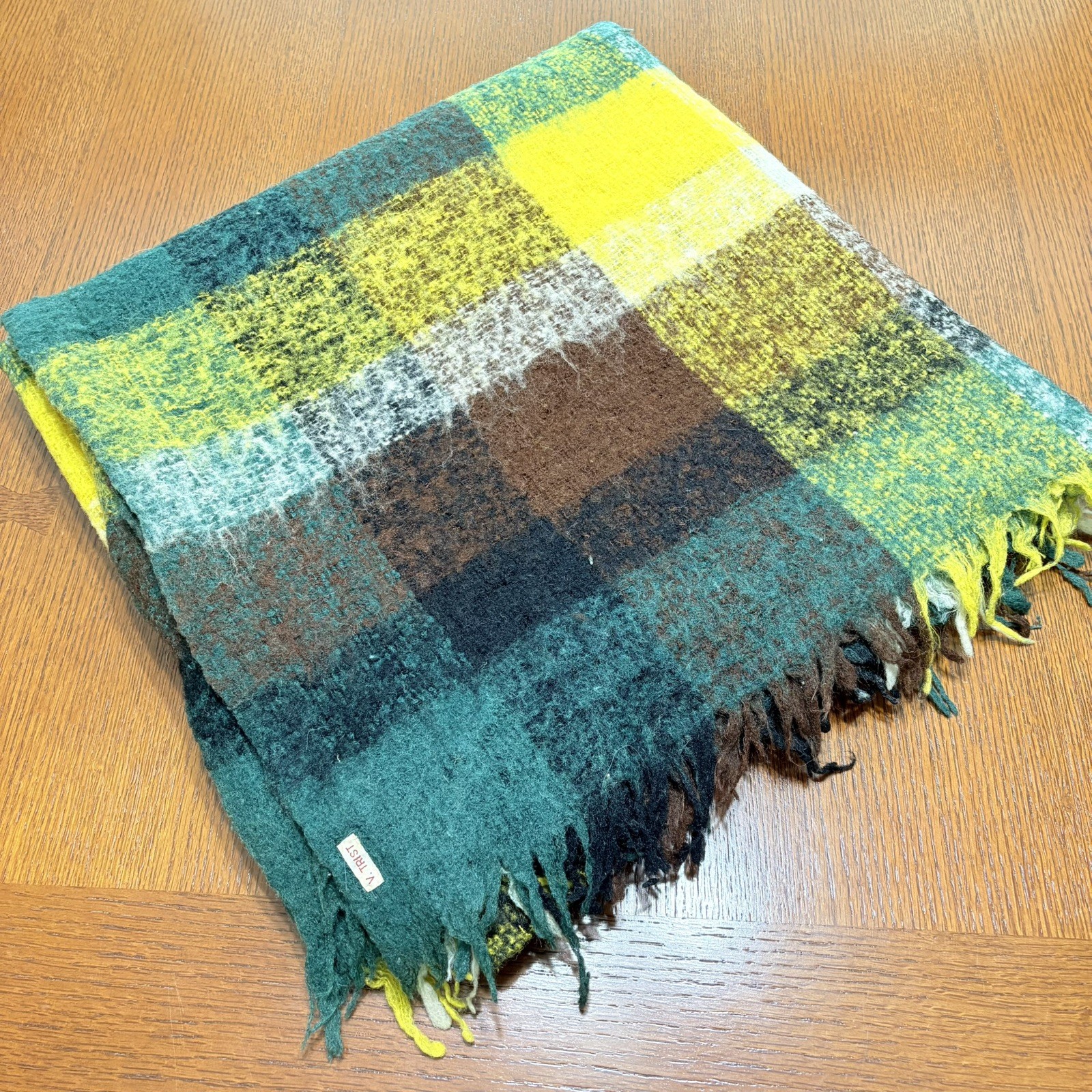 Vintage 100% Wool Throw Blanket Made in England 66" x 72" Mid Century Plaid