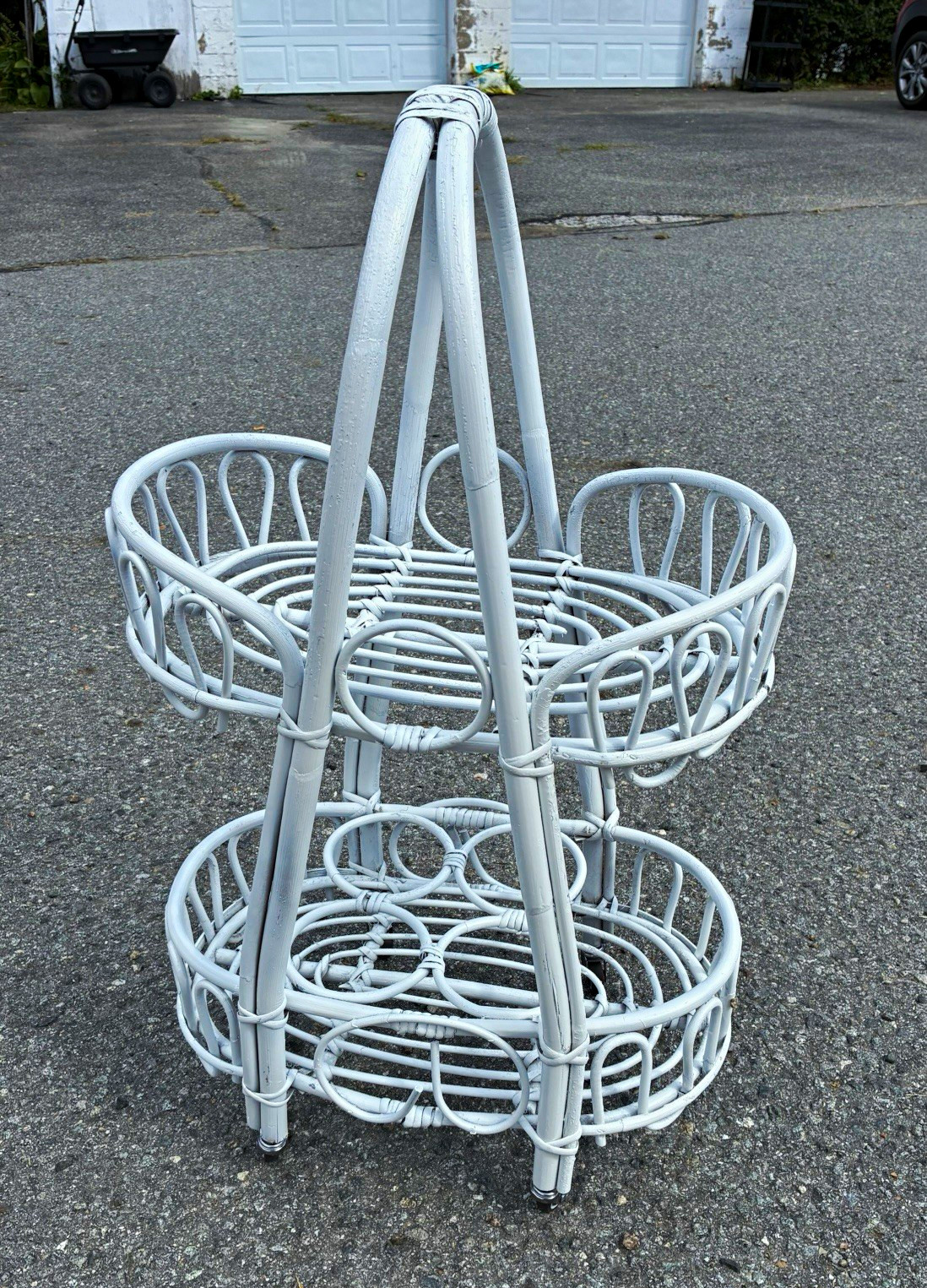 Vintage Bamboo & Rattan Rolling Bar Cart / Serving Cart