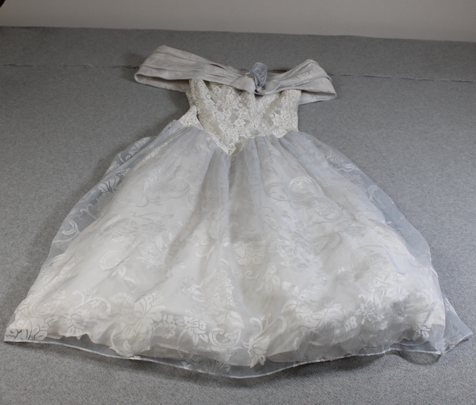 Vintage Scott McClintock Dress Women 12 White Lace Off Shoulder Bow Wedding USA