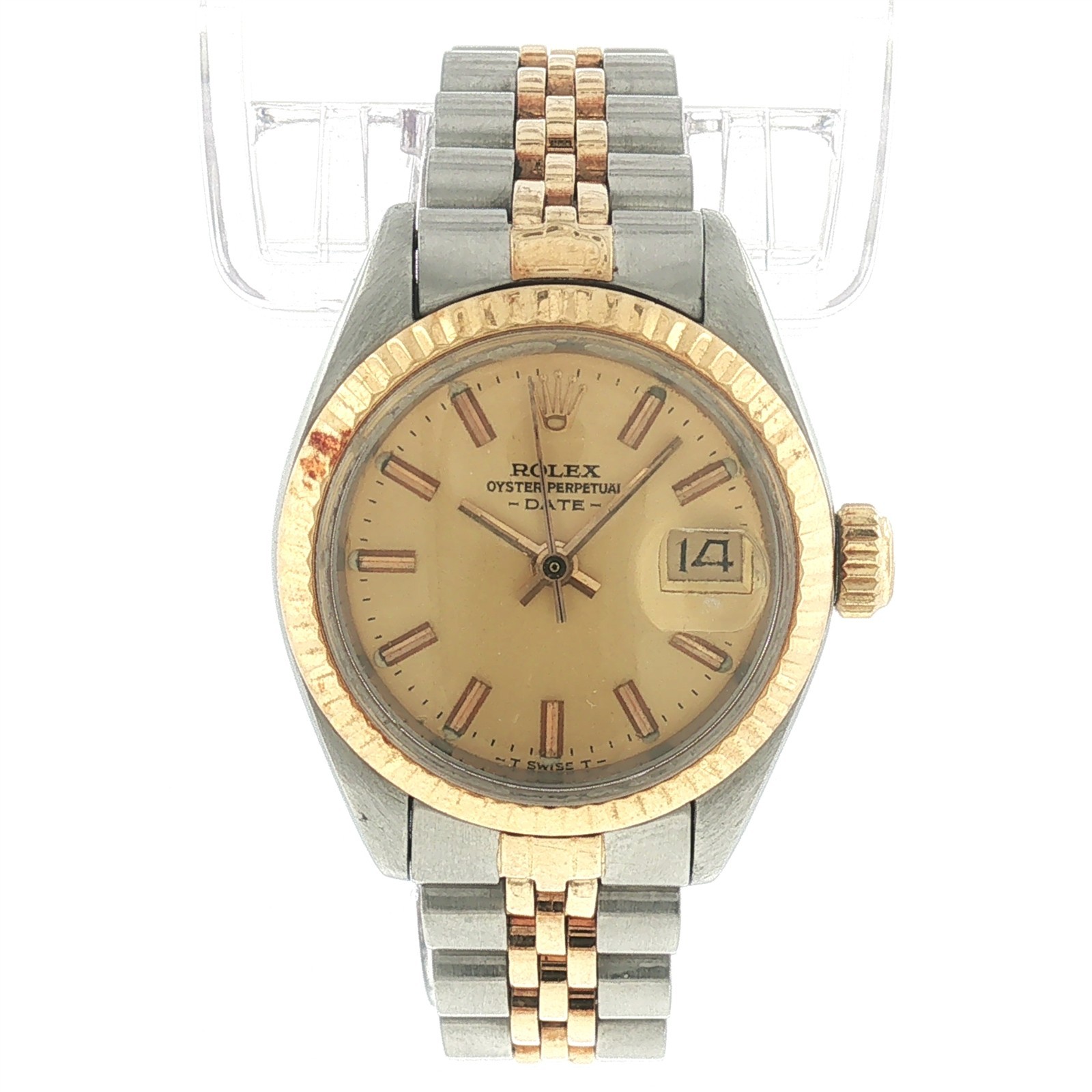 VINTAGE LADIES ROLEX OYSTER PERPETUAL DATE 6917 AUTOMATIC WRISTWATCH SS 14K GOLD