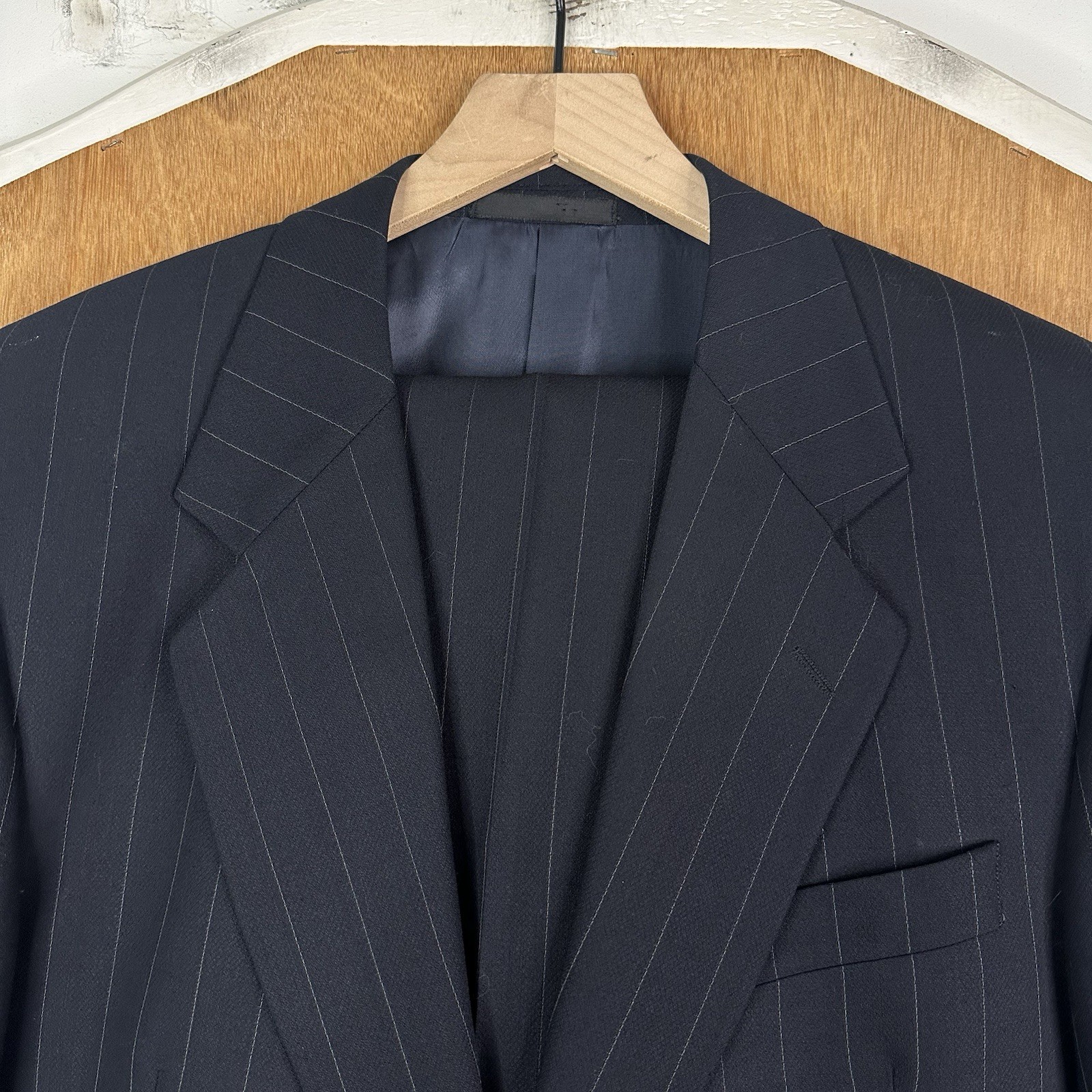 VTG Nick Hilton Suit Mens 40S Navy Blue Pinstripe 2 Button Wool Pants 34x29