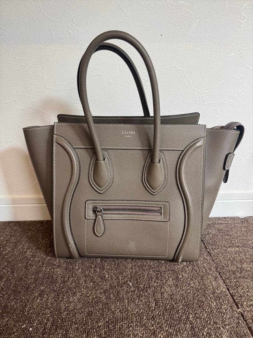 CELINE Luggage Micro Shopper Tote Bag Souris Gray Leather Vintage USED #HB