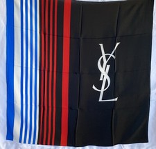 Authentic VTG New Saint Laurent Paris Scarf Stripe Silk Navy YSL Women's Scarves