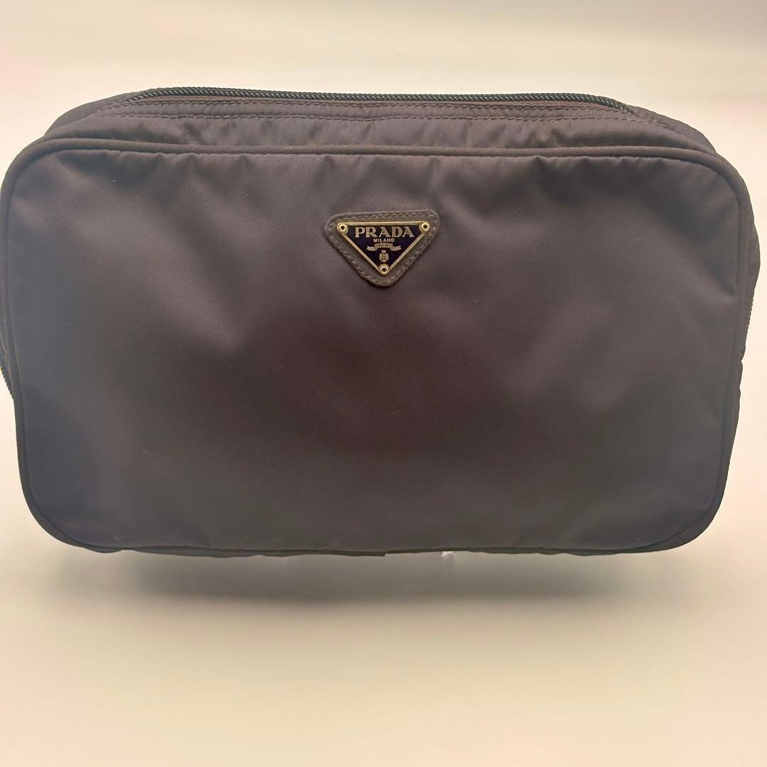 PRADA Tessuto Nylon Clutch Second Bag Pouch Triangle Logo Black Vintage Japan