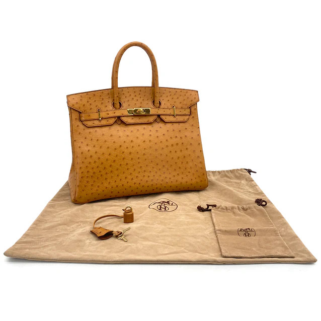 Authentic Hermès Vintage 1995 Birkin 35 Ostrich chestnut brown gold hardware