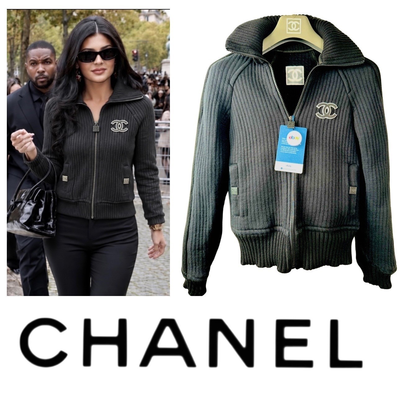 Chanel Vintage 2002 Black Sport Logo Bomber Jacket 34 36 38 2 4 Coat Top Y2K S M