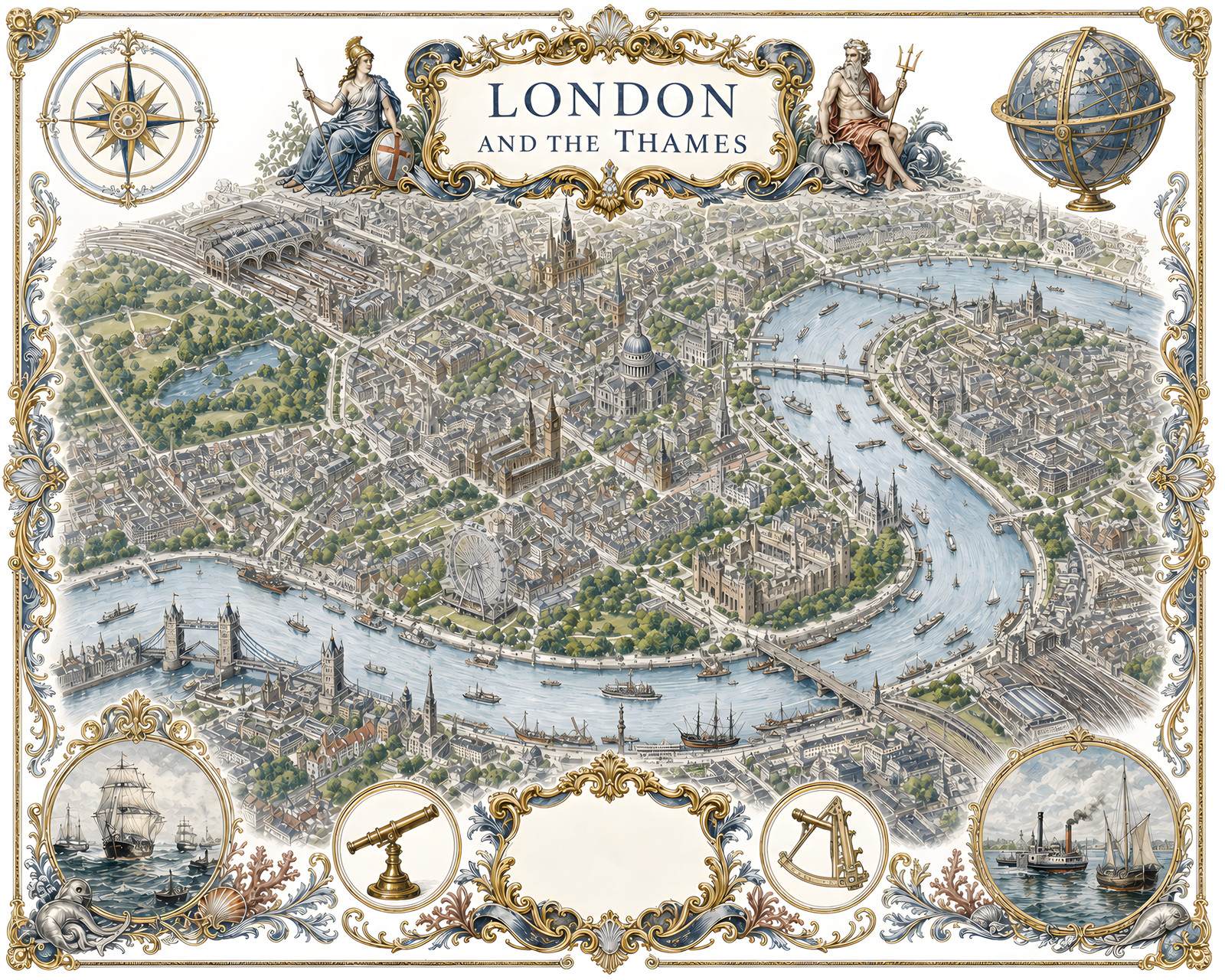 London and the Thames Vintage Style Map Art/753263586