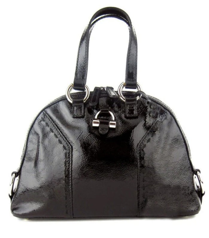 Vintage YVES SAINT LAURENT Muse Black Patent Leather Satchel Shoulder Bag Large