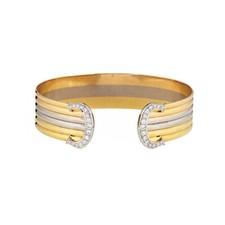 c1980s Cartier Double C Diamond Bracelet 18k Tri Gold Cuff Vintage Fine Jewelry