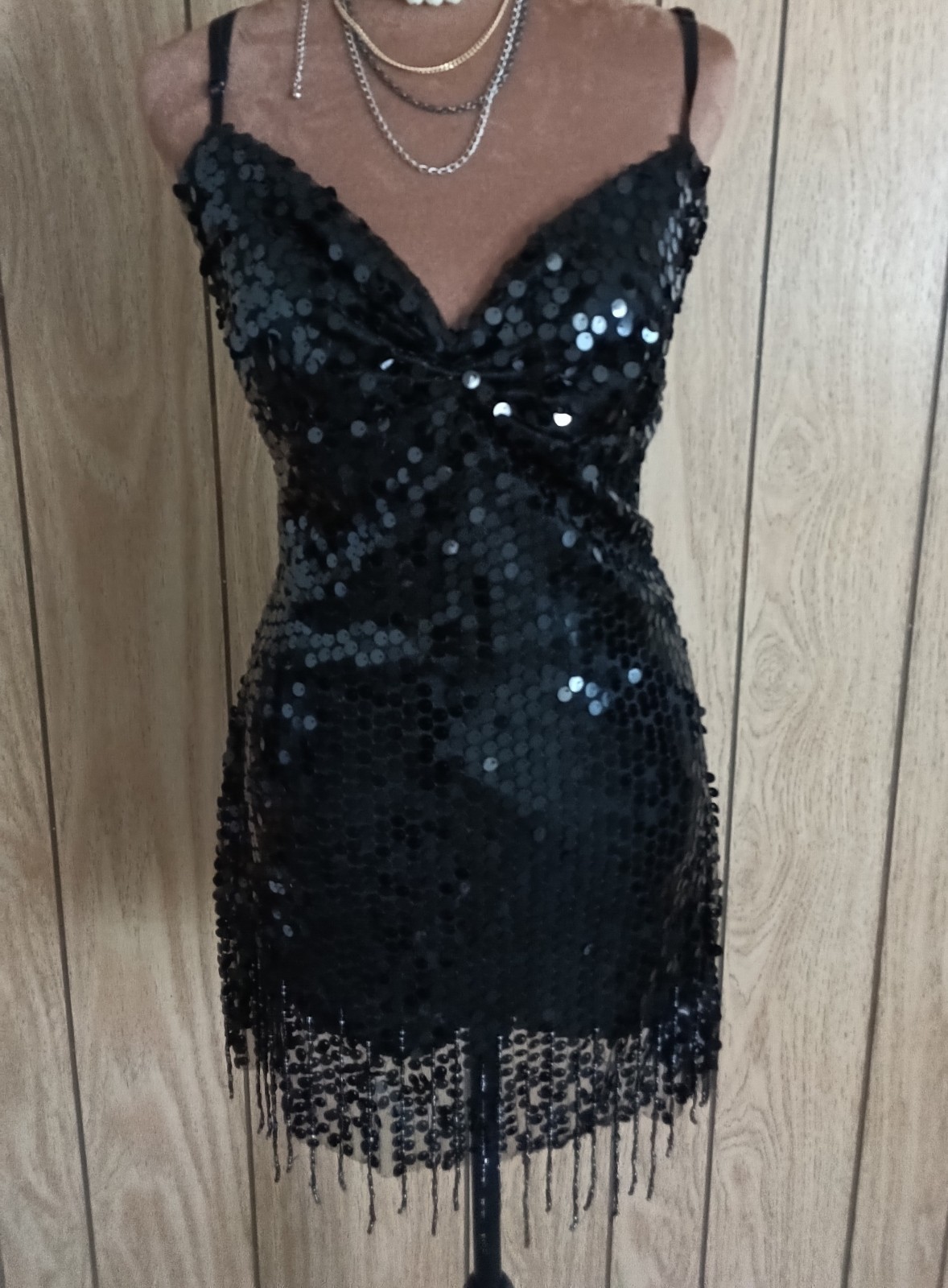 1920's Flapper sequin beaded coctail dress sz M/L adjustable laceup back