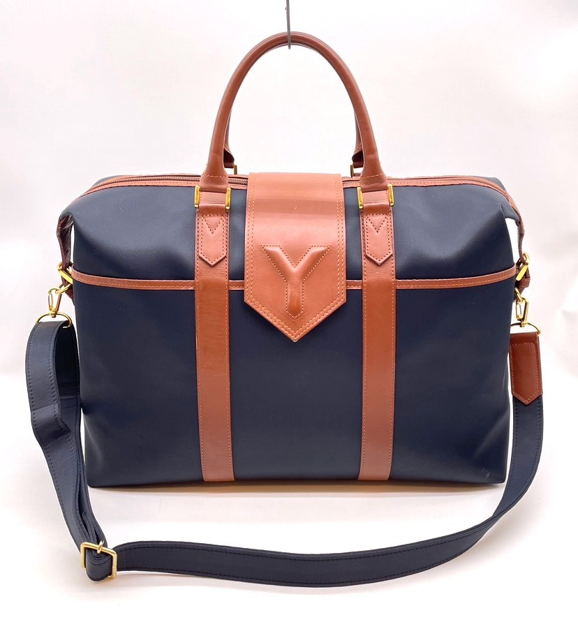 Yves Saint Laurent Vintage Y Nylon Leather Black Brown 2way Boston Bag NS090708