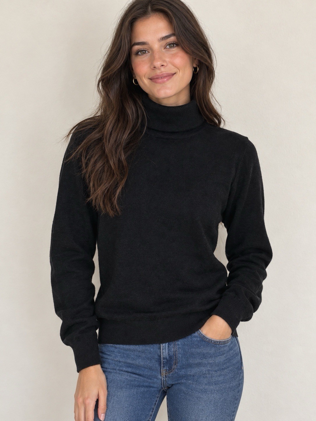 J.Crew 80% Cotton 20% Silk Turtleneck Sweater Black Medium Vintage