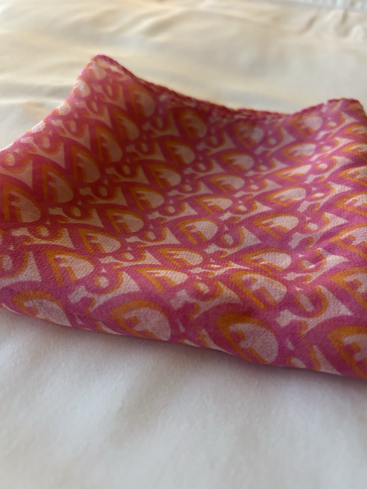 Vintage Christian Dior Trotter Silk Scarf Pink Orange Y2K Galliano Era Italy
