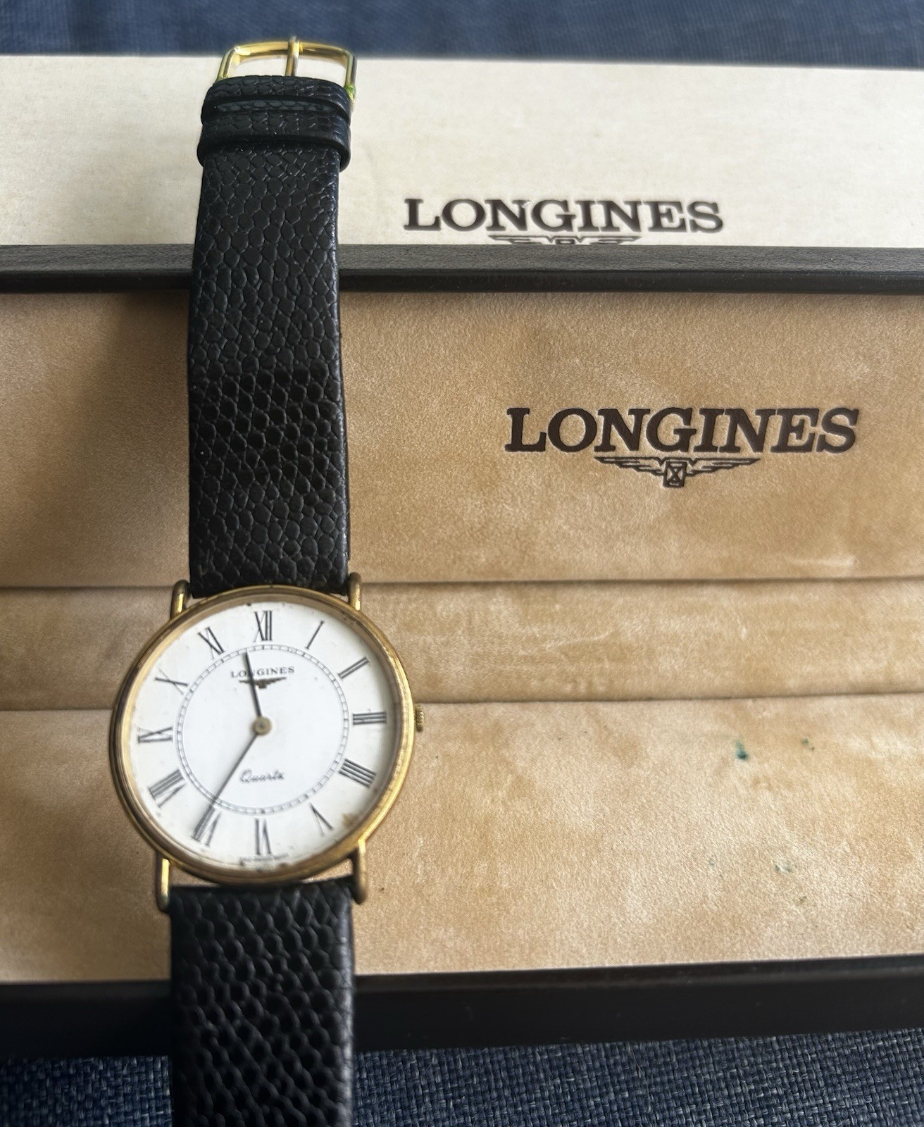 Vintage 1986 Longines Presence Quartz Dress Watch Gold Plated Roman 24263611 Box
