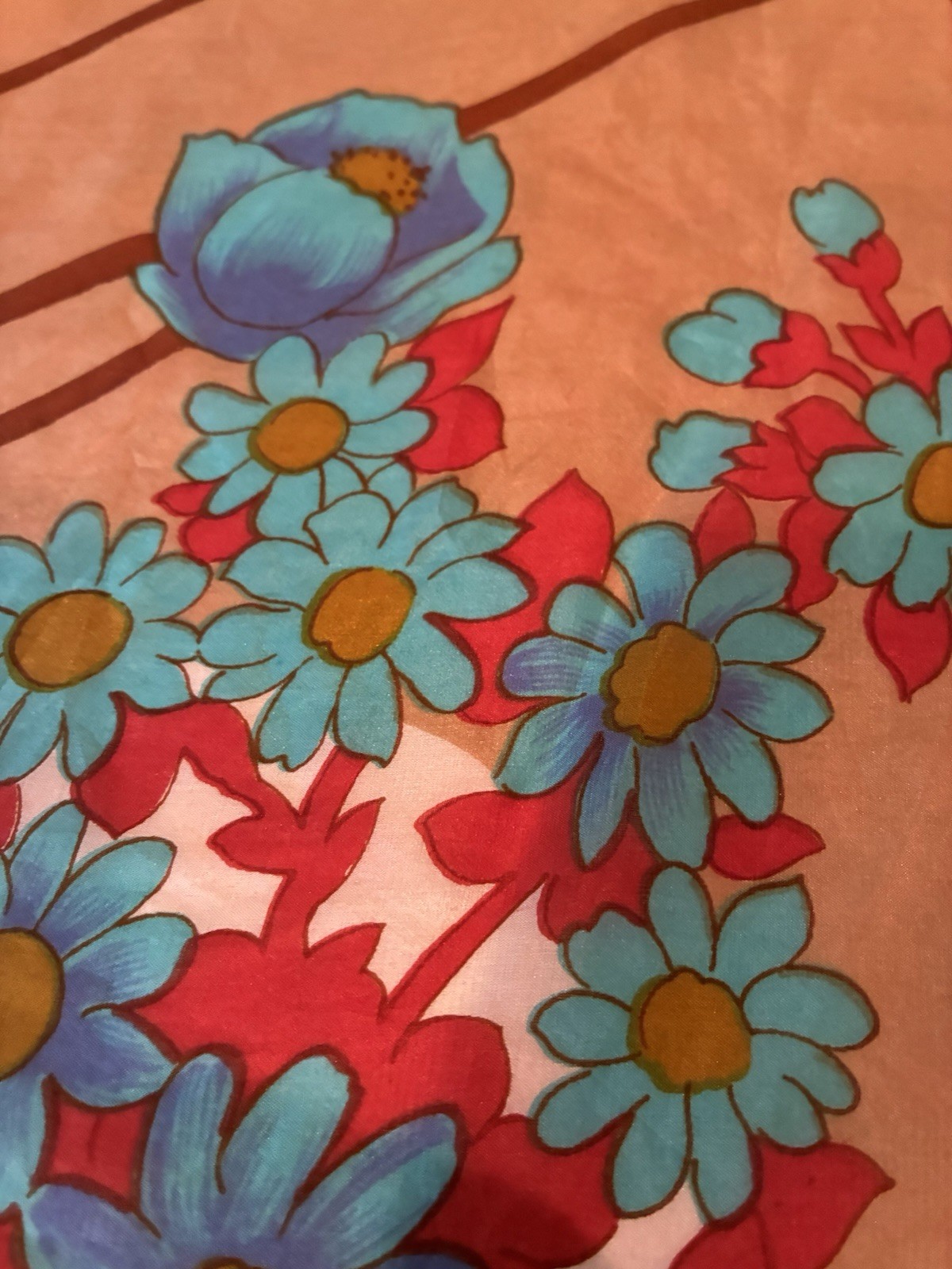 Vintage Triangle Pure Silk Scarf Hand Printed Floral Mod Retro 29x28 EUC