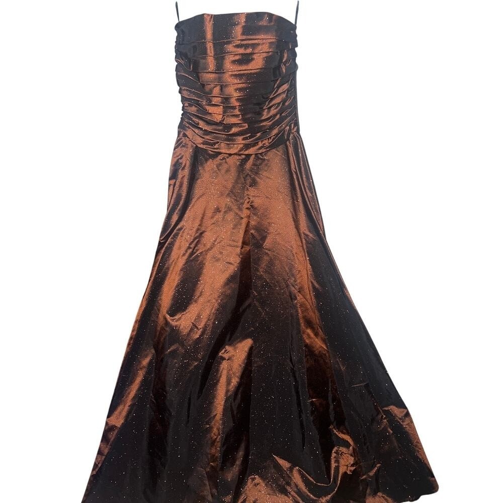 076 Scott McClintock Strapless Brown Sparkle Gown Size 8 – Vintage Evening Dress