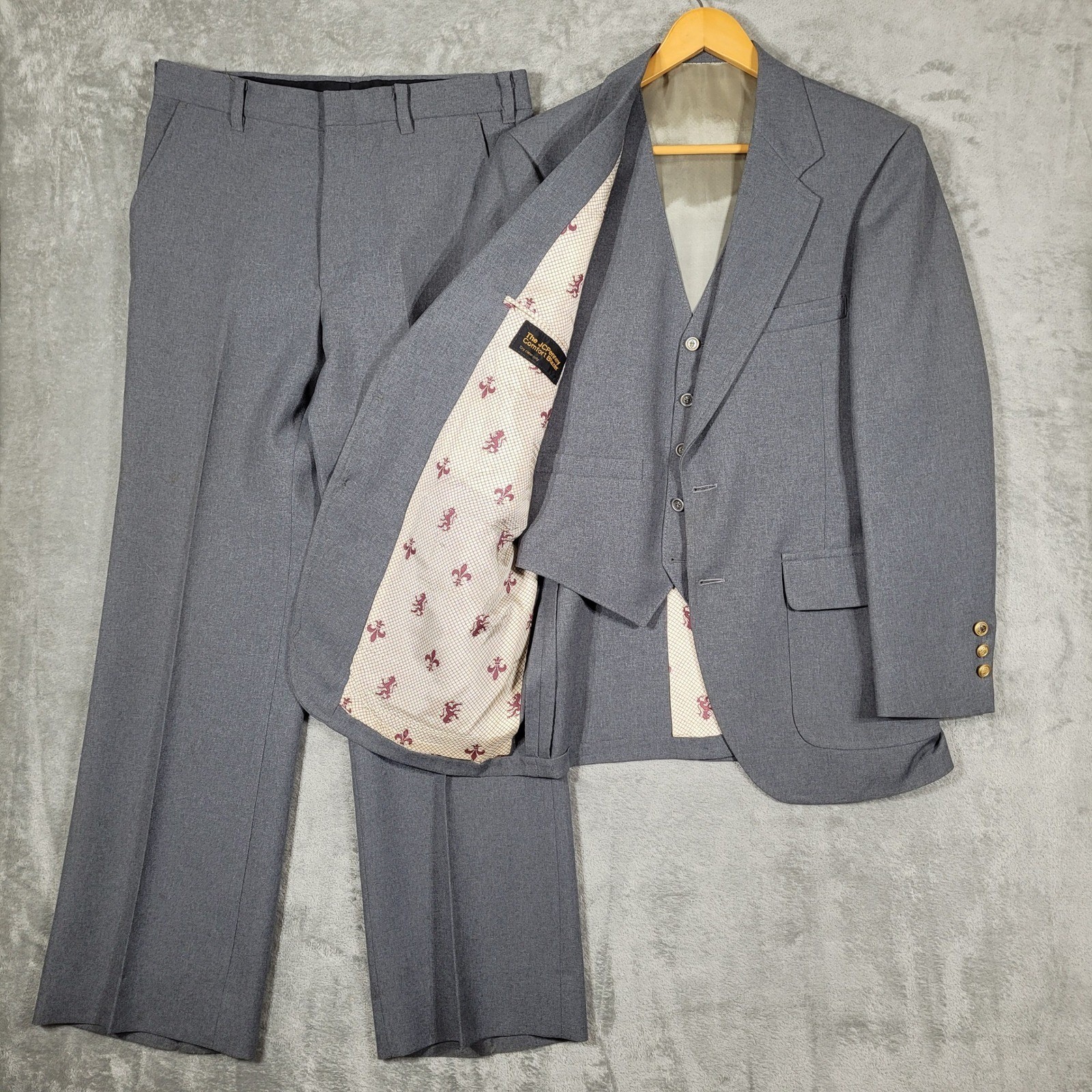 Vintage 1970s JCPenney 3 Piece Suit Mens 39 Jacket 32x30 Pants Leisure Disco 70s