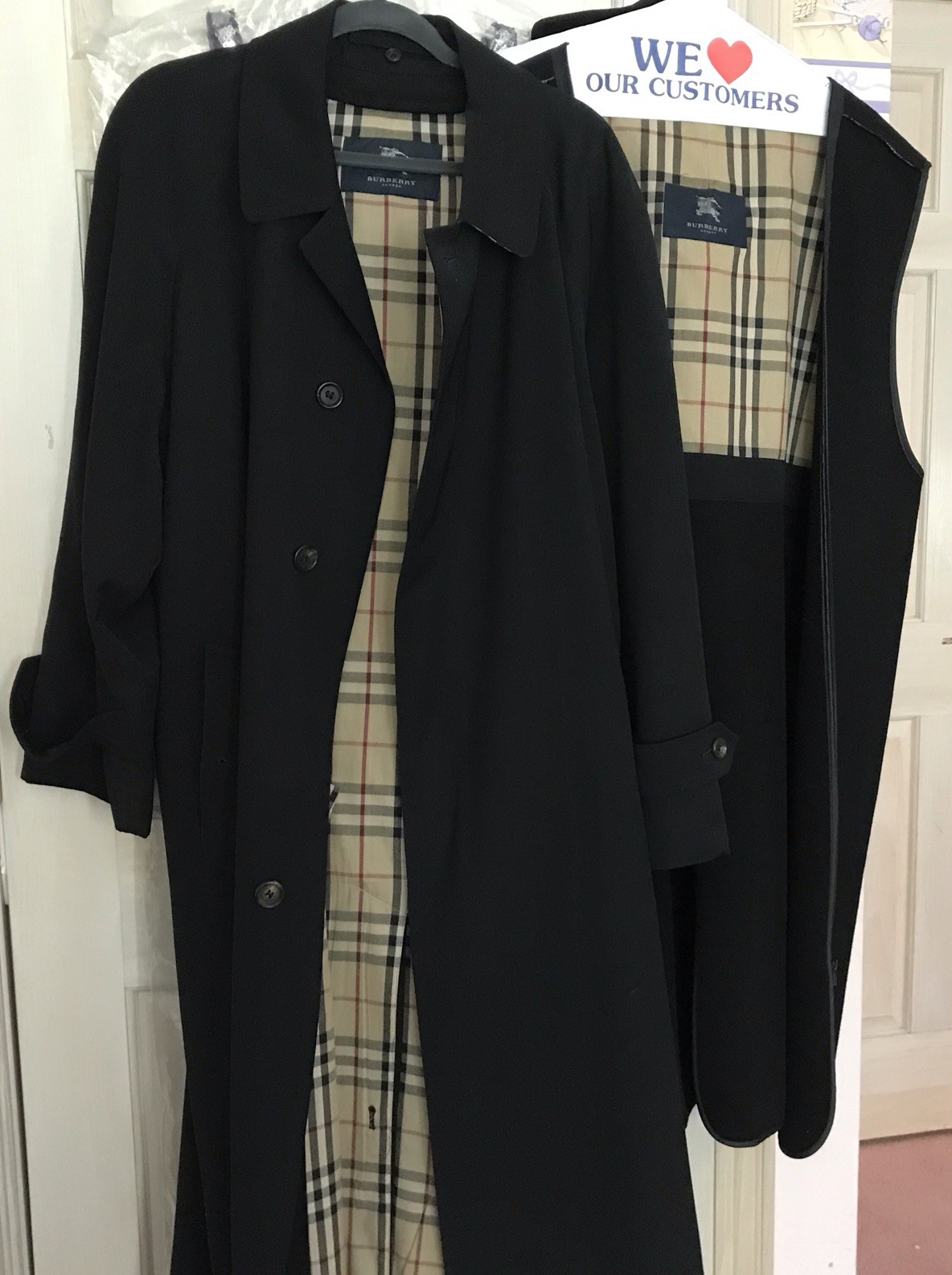 Vintage Burberry.Trench  Coat Black With Removable Wool Liner Cotton Size 40S