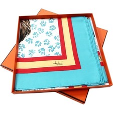 Hermes Les Chats Cats Carre 90 Scarf Silk Blue Vtg Daphne With Box Auth Japan
