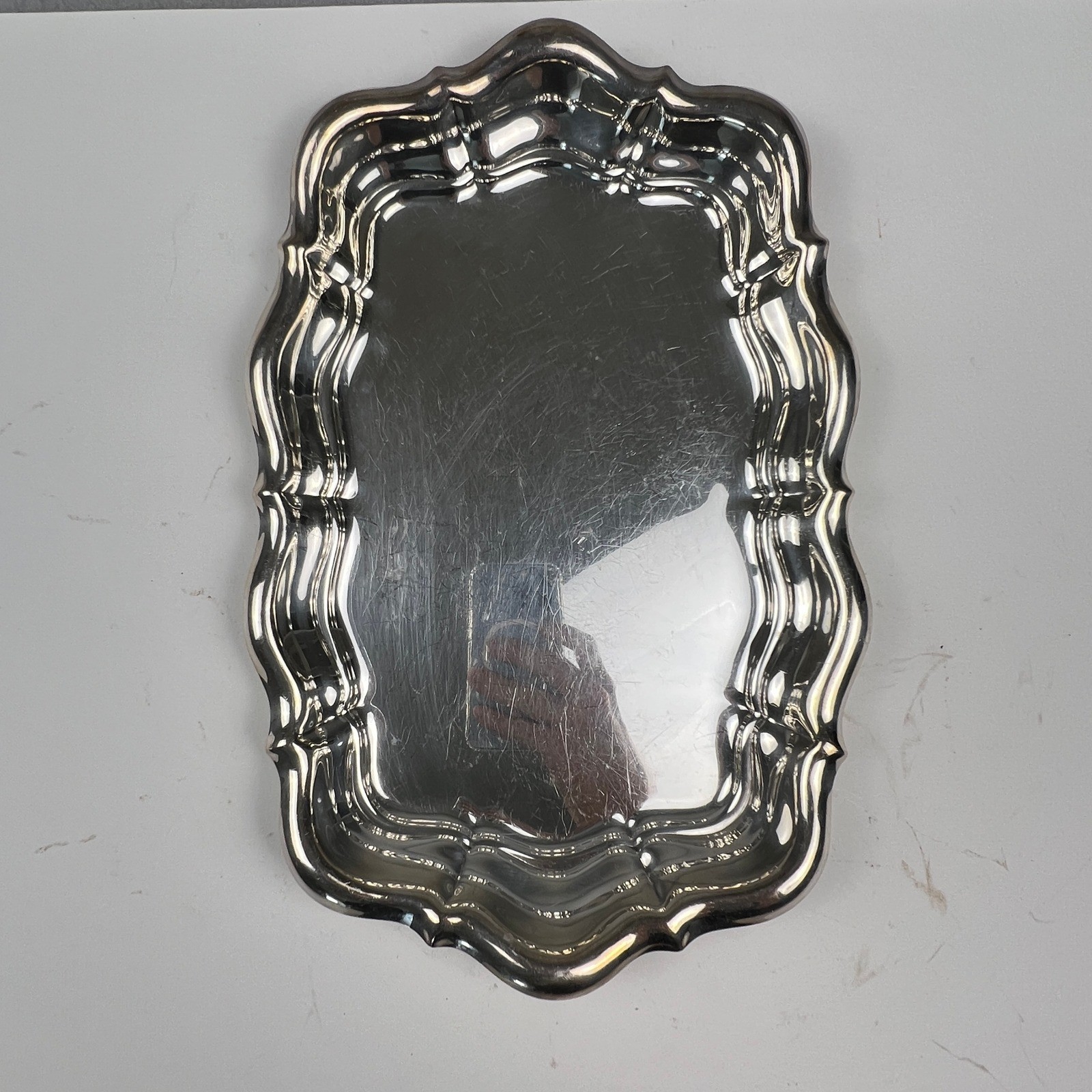 Vintage Silver Plated Serving Tray 14.5" Silver Scalloped Ruffled Edge Rococo