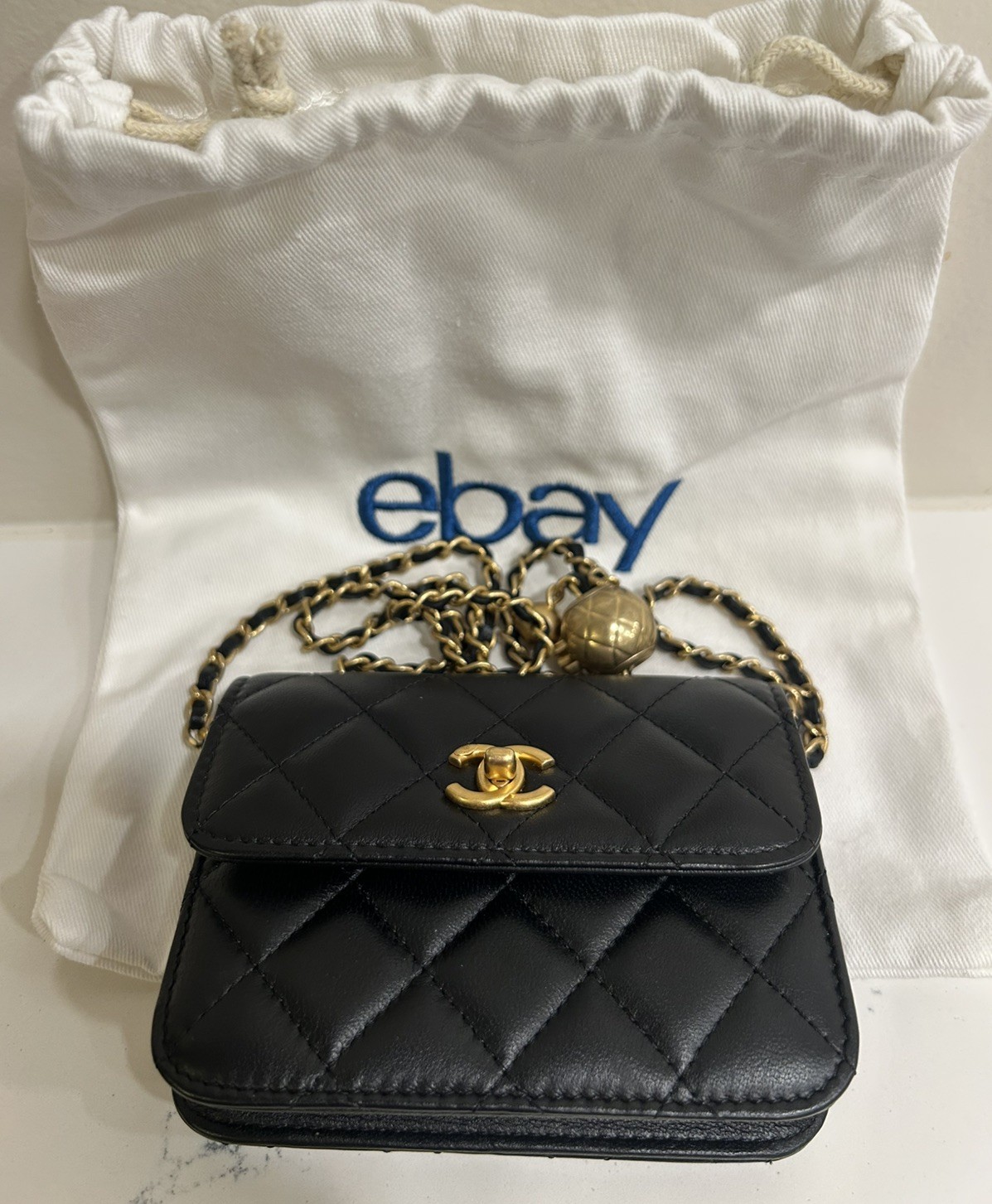 VINTAGE CHANEL BAG Pearl Crush Flap Clutch with Chain - Quilted Lambskin Mini