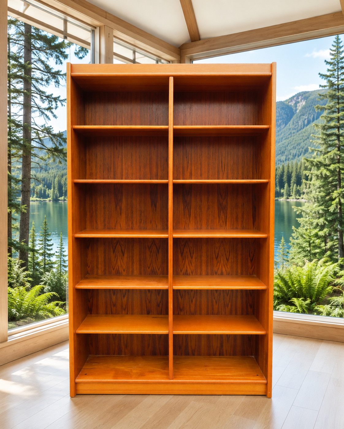 Vintage DANISH MODERN TEAK DOUBLE BOOKCASE Bookshelf MID CENTURY Hundeved Style
