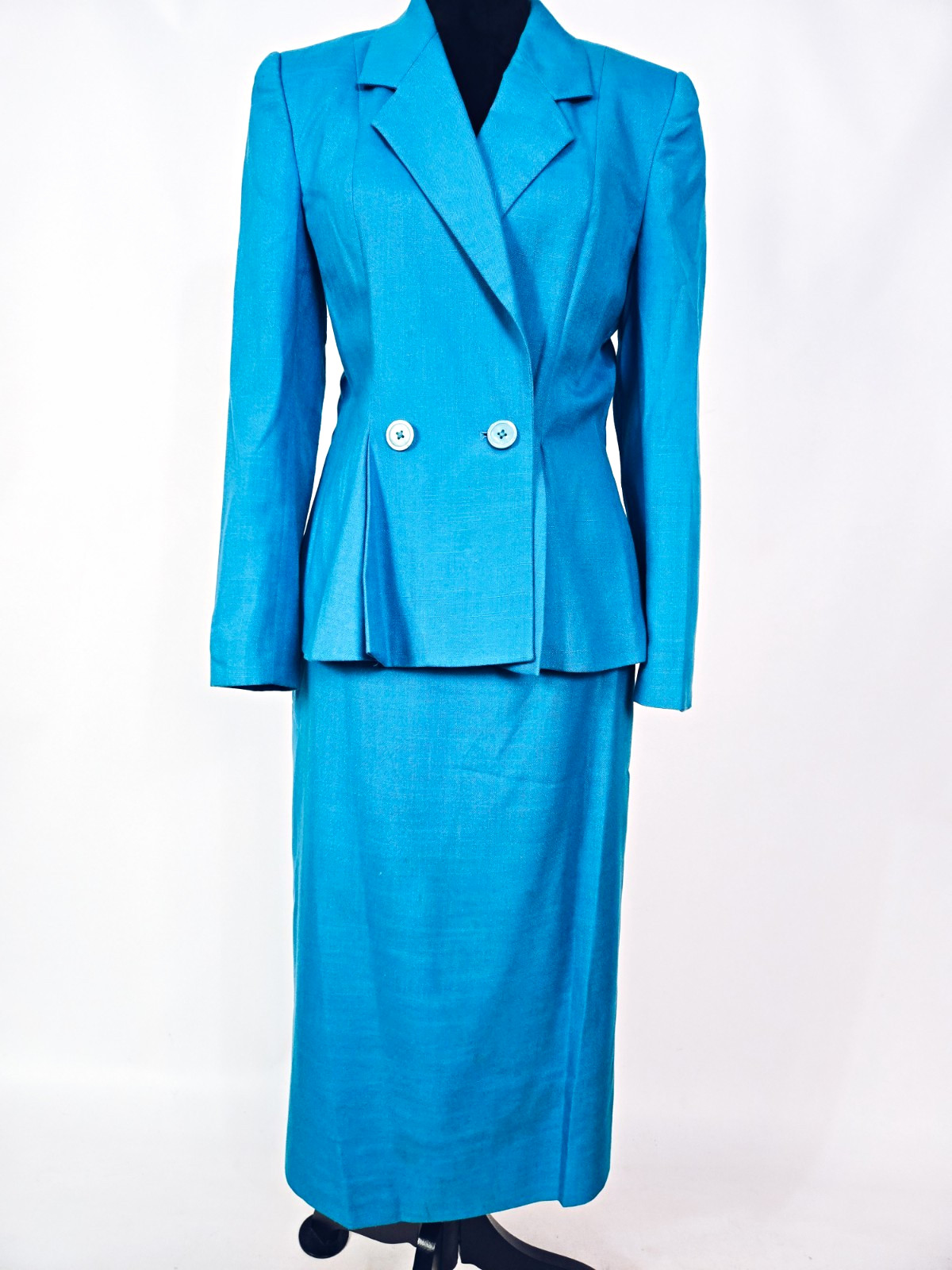 Gallery Vintage Women's Blue Double Breasted Lined Skirt Suit Set 