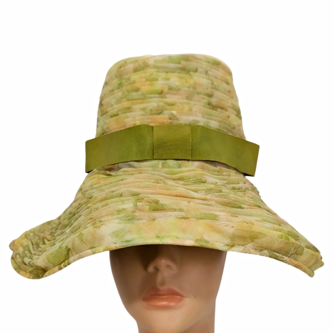 Vintage Original Wm Silverman Floppy Brim Hat with Front Green Bow